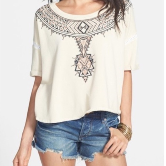 Free People Tops - Free People Avalon Embroidered Short Sleeve Top